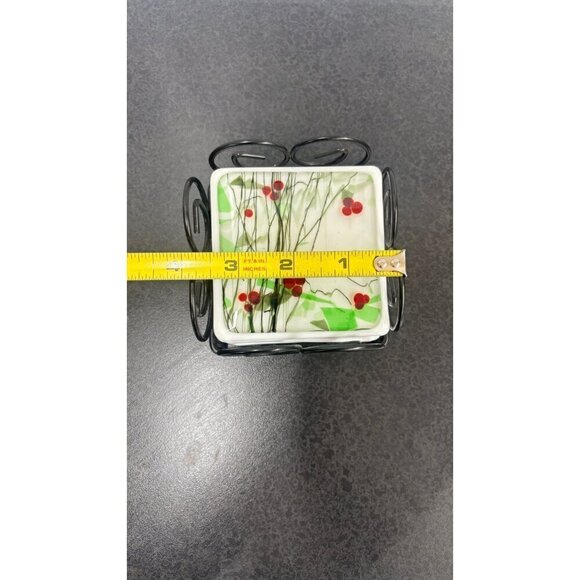 Fused Glass Coasters Red Green Black White Handmade Set of 4 & Holder Art Deco - Picture 7 of 9